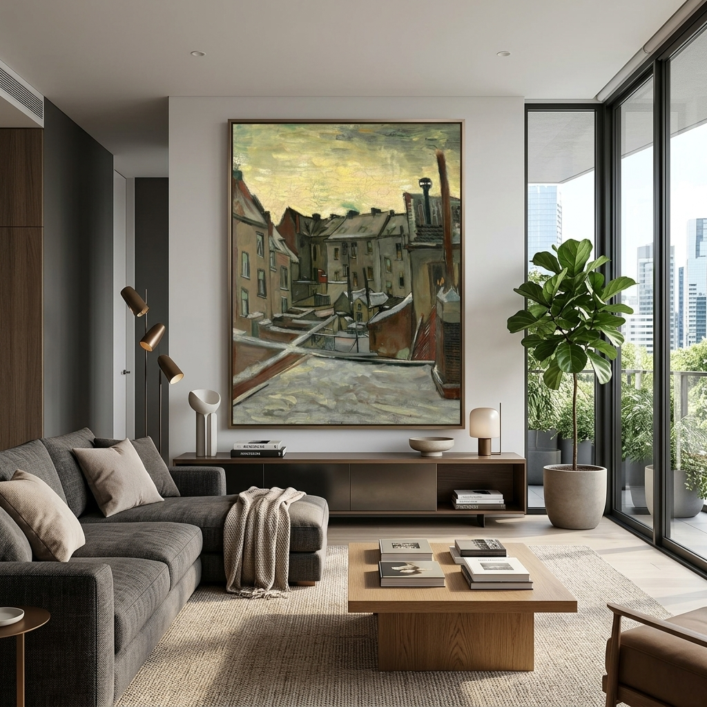 Reproduktion: Die Hinterhöfe der alten Häuser in Antwerpen. Reproduktion auf Leinwand, Kunstdruck