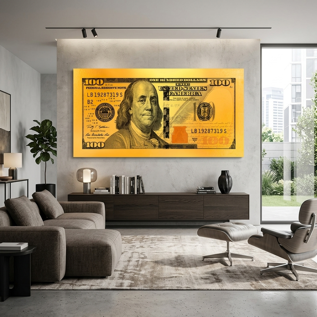 One hundred dollars yellow Inspirational Canvas Wall Art Print