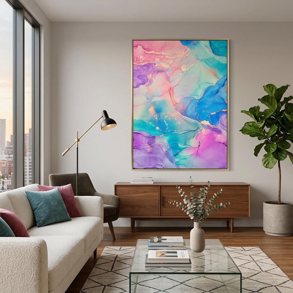 Rosa und lila abstrakt mit blauen und goldenen Tönen Abstraktion Leinwand Wand Kunstdruck