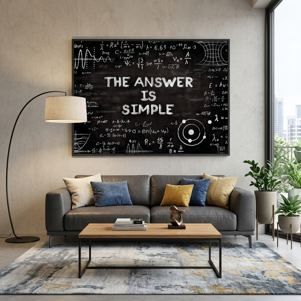 „DIE ANTWORT IST EINFACH“ – motivierender Kunstdruck auf Leinwand.