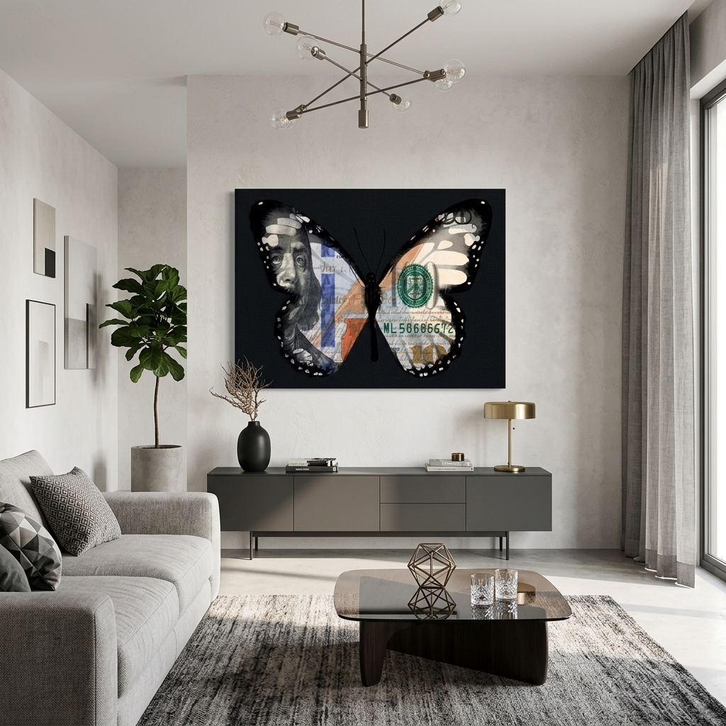 Schmetterling Dollar schwarz motivierende Leinwand Wand Kunstdruck