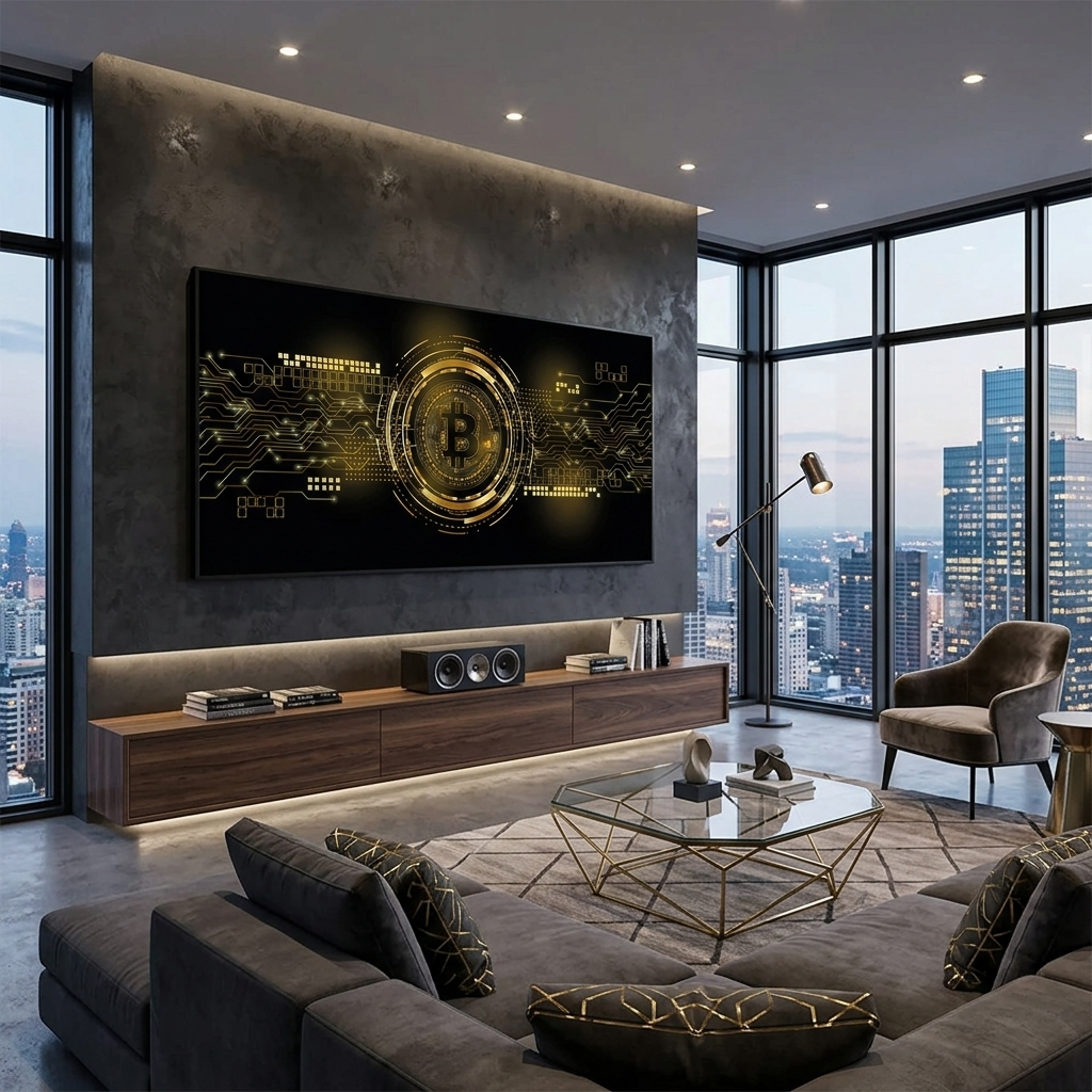 Inspirierender Kunstdruck auf Leinwand „Bitcoin“