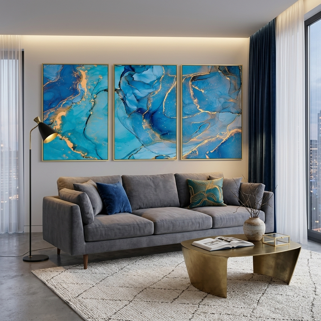 Modularer türkis-goldener abstrakter mehrteiliger Leinwand-Kunstdruck