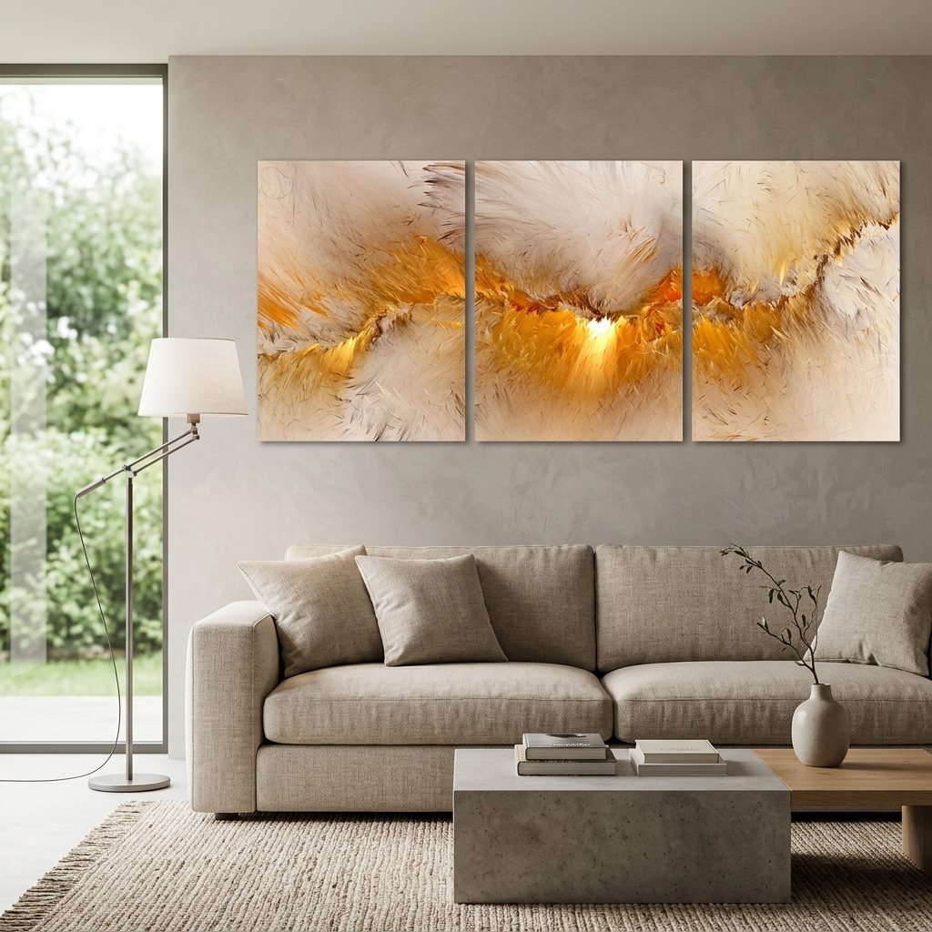 Modularer Kunstdruck auf mehrteiliger Leinwand in Beige und Gold