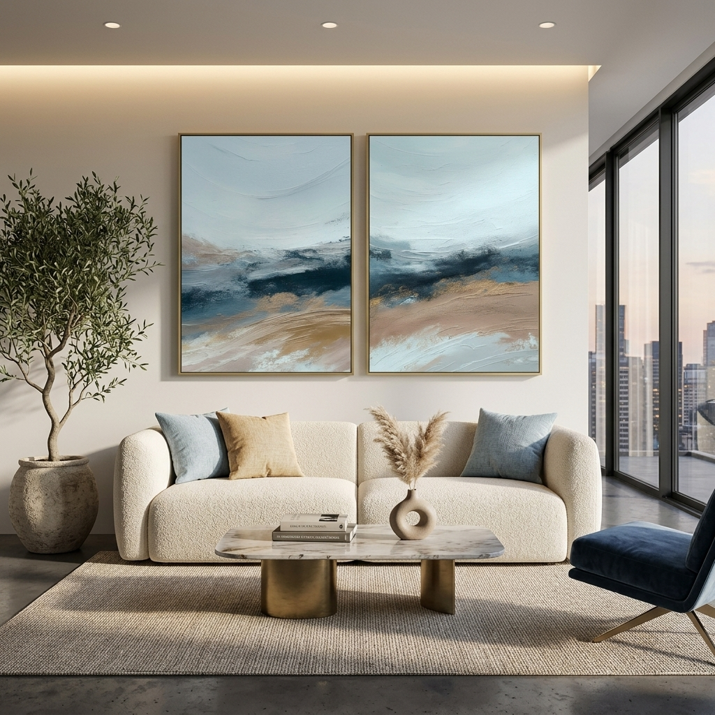 Modularer Kunstdruck auf Leinwand, Motiv: nautische Abstraktion, mehrere Teile