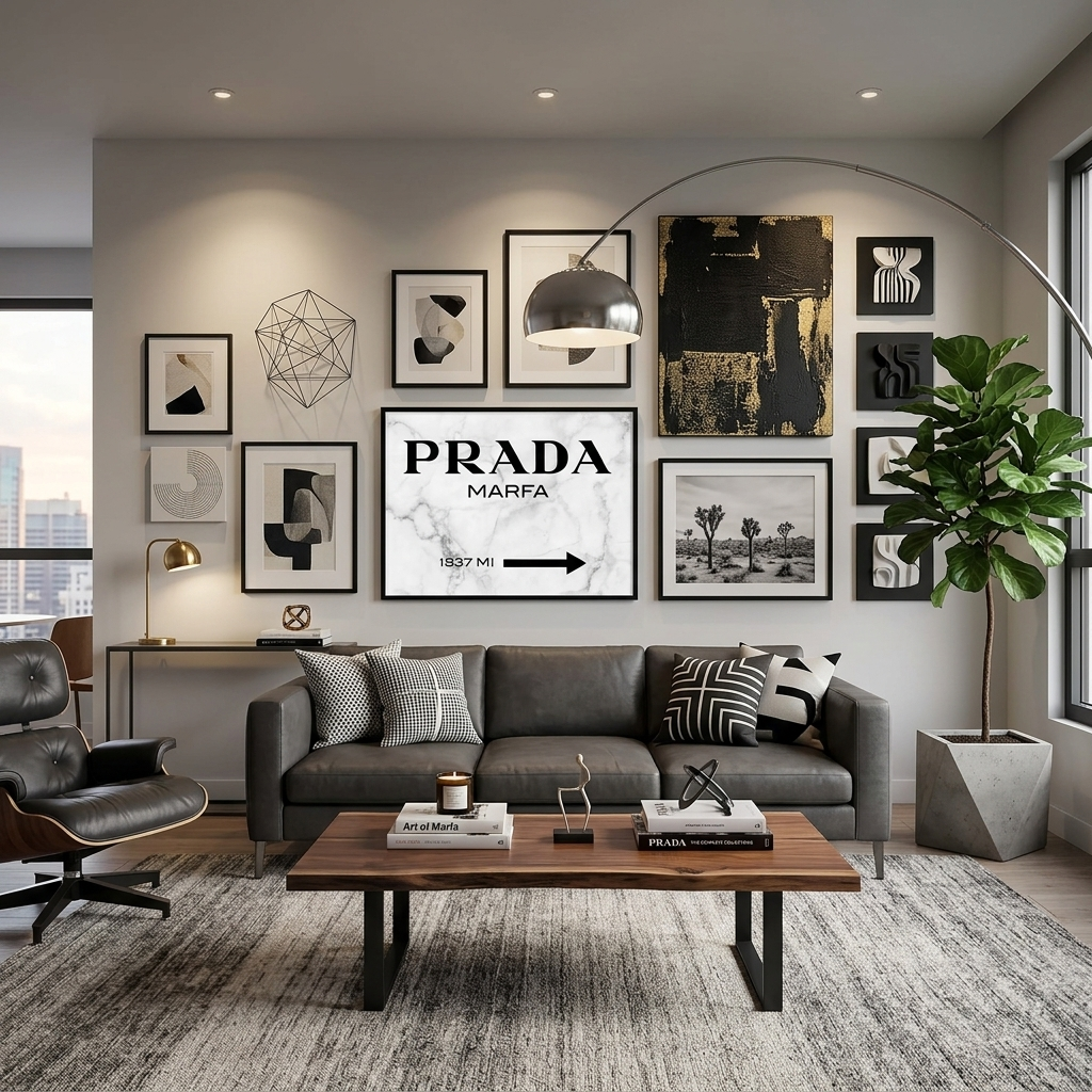 Luxuriöser weißer Kunstdruck auf Leinwand „Interior“