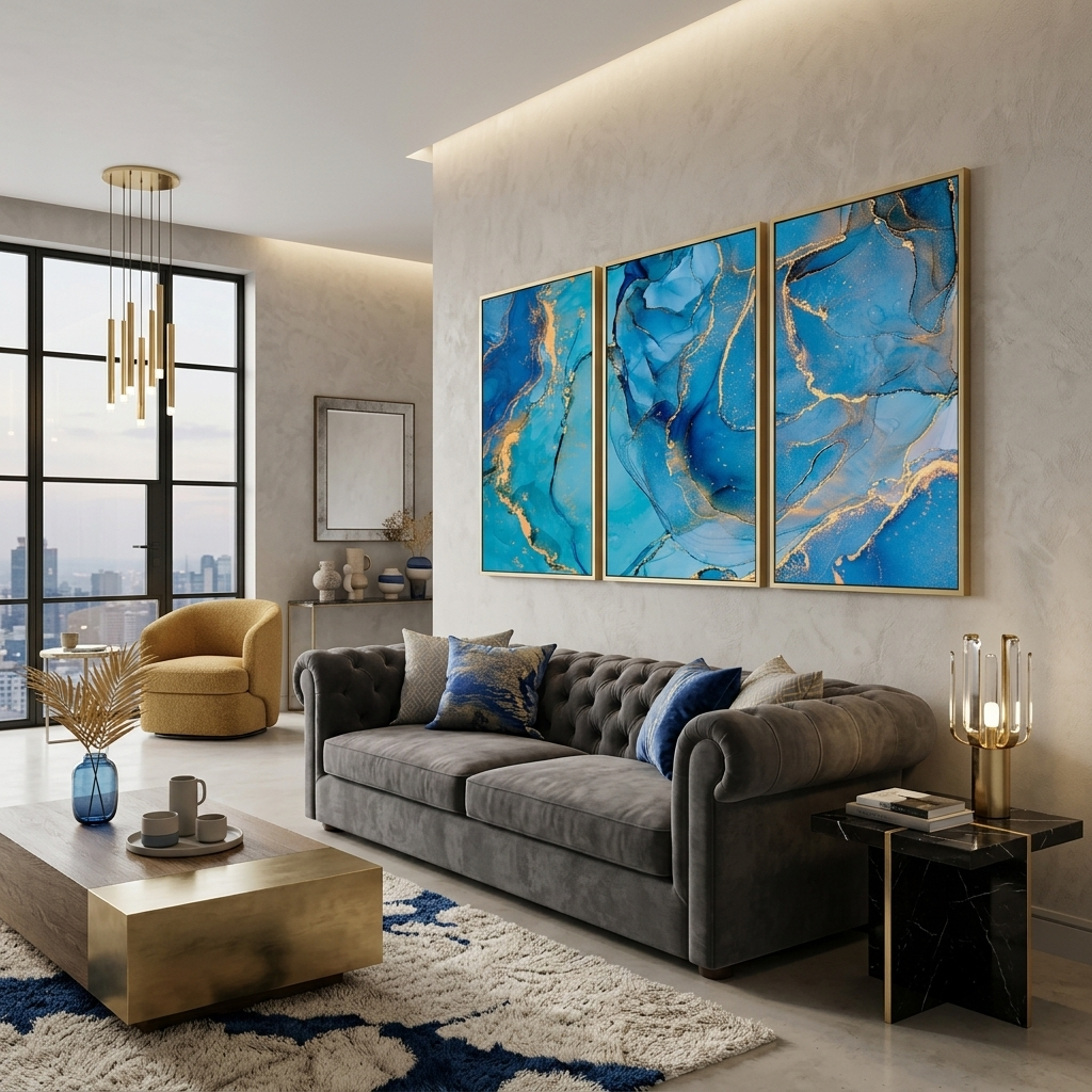 Modularer türkis-goldener abstrakter mehrteiliger Leinwand-Kunstdruck