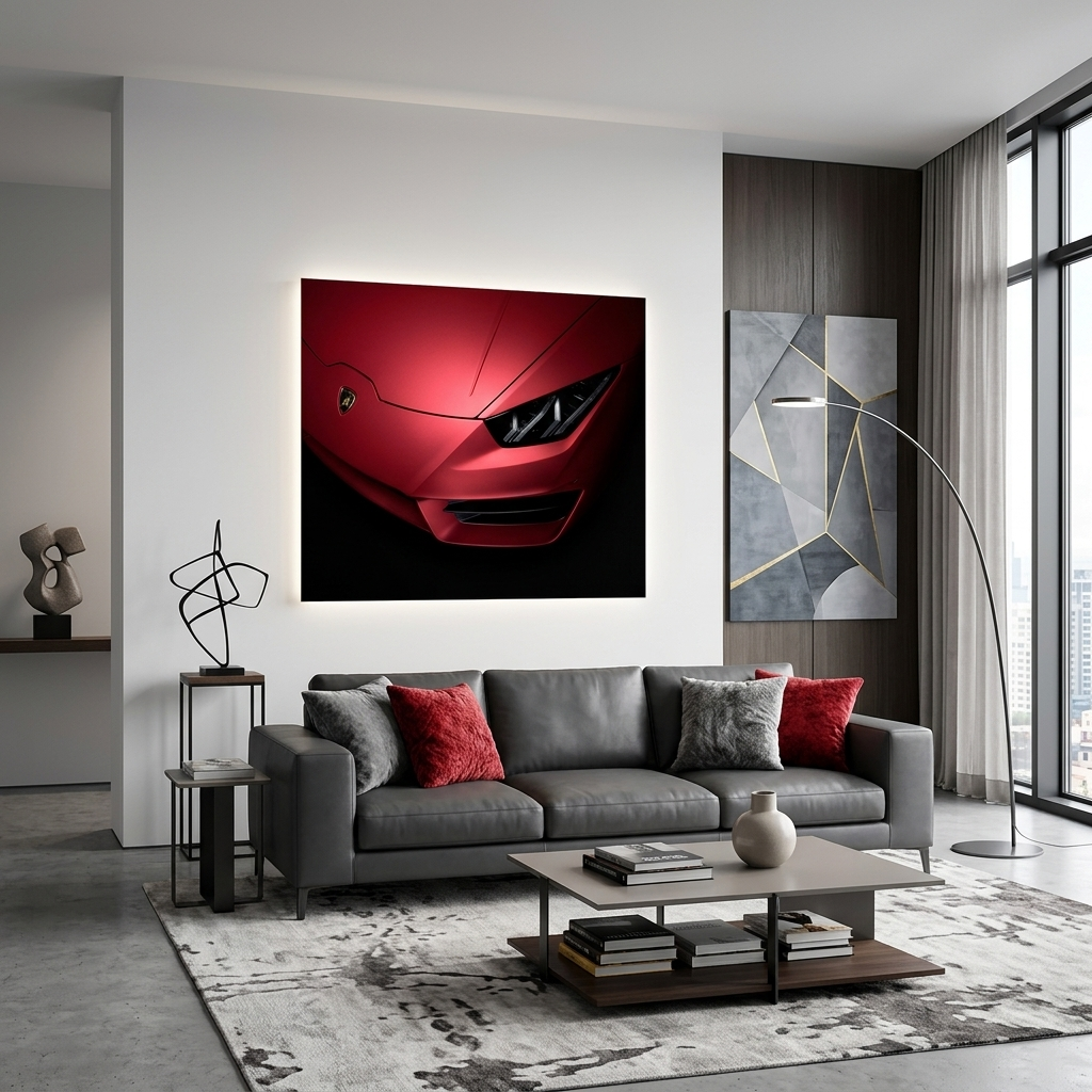 Leinwandbild, Wandbild, Frontscheinwerfer, roter Lamborghini
