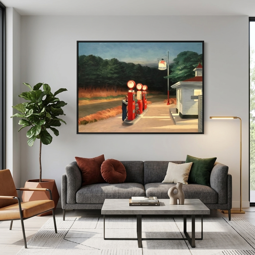 Reproduktion „Gas Station“ von Edward Hopper, Reproduktion auf Leinwand, Kunstdruck