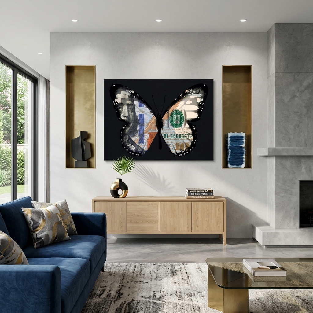 Schmetterling Dollar schwarz motivierende Leinwand Wand Kunstdruck