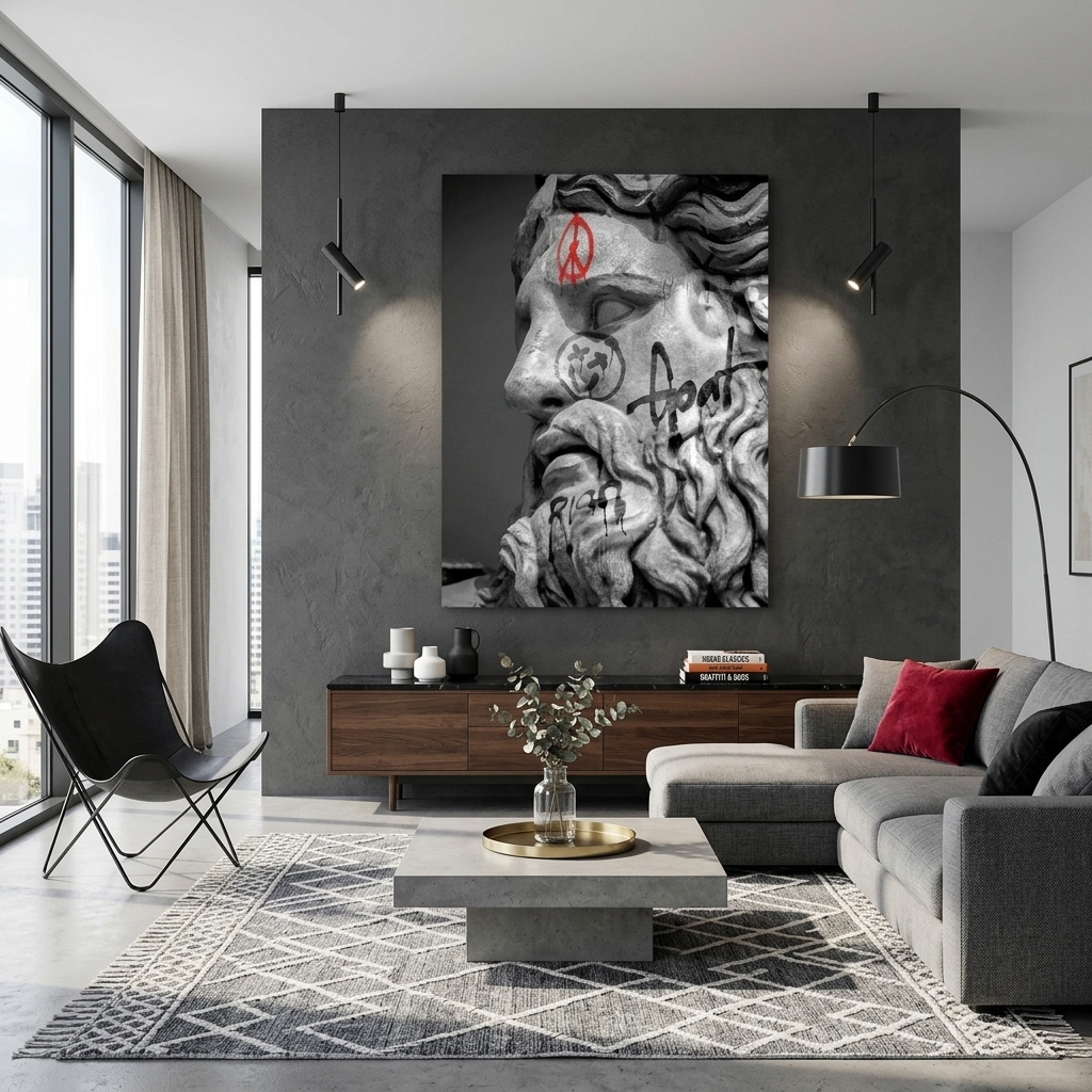 Kunstdruck auf Leinwand mit Zeus-Statue für Zuhause
