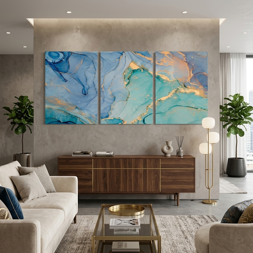 Modular blue and turquoise abstract Multi Panel Canvas Wall Art Print