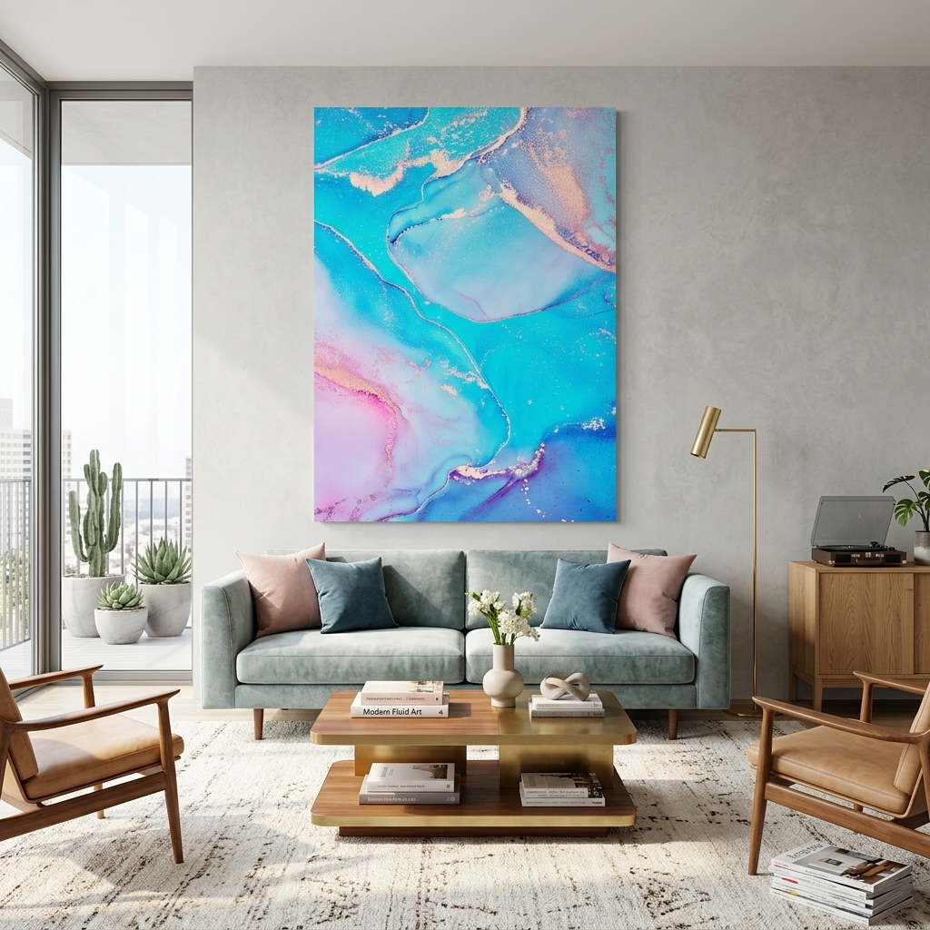 Türkisblau mit rosa Abstraktion Leinwand Wand Kunstdruck