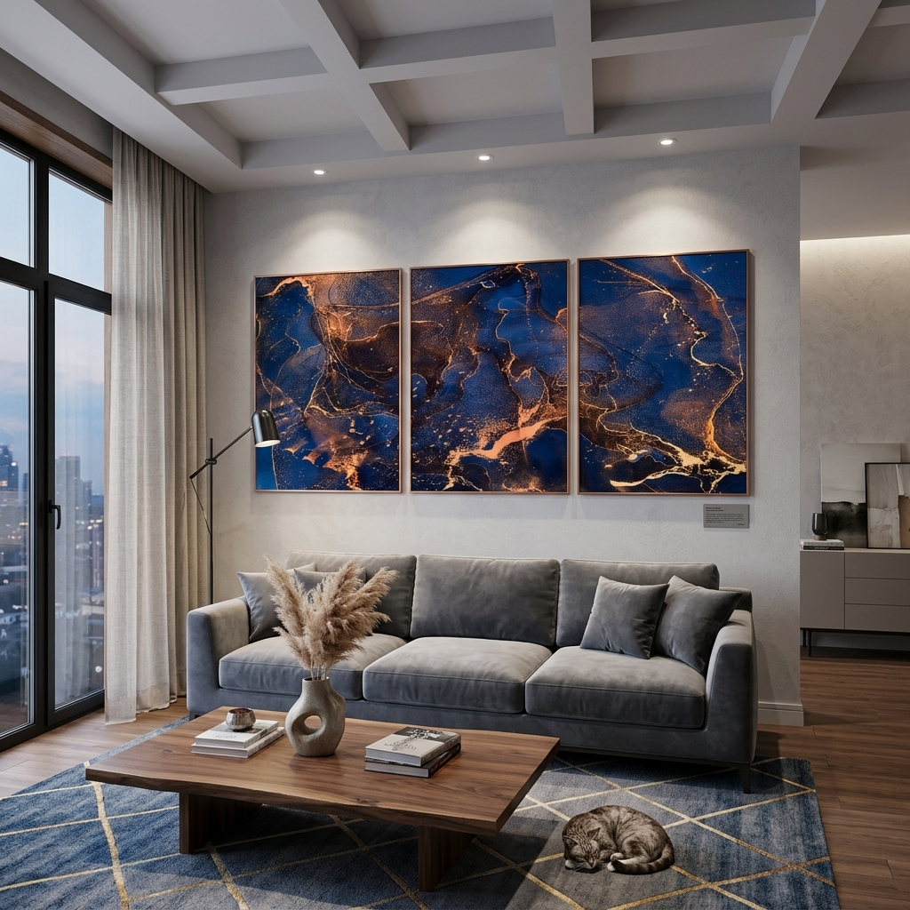Modular abstract navy and gold Multi Panel Canvas Wall Art Print