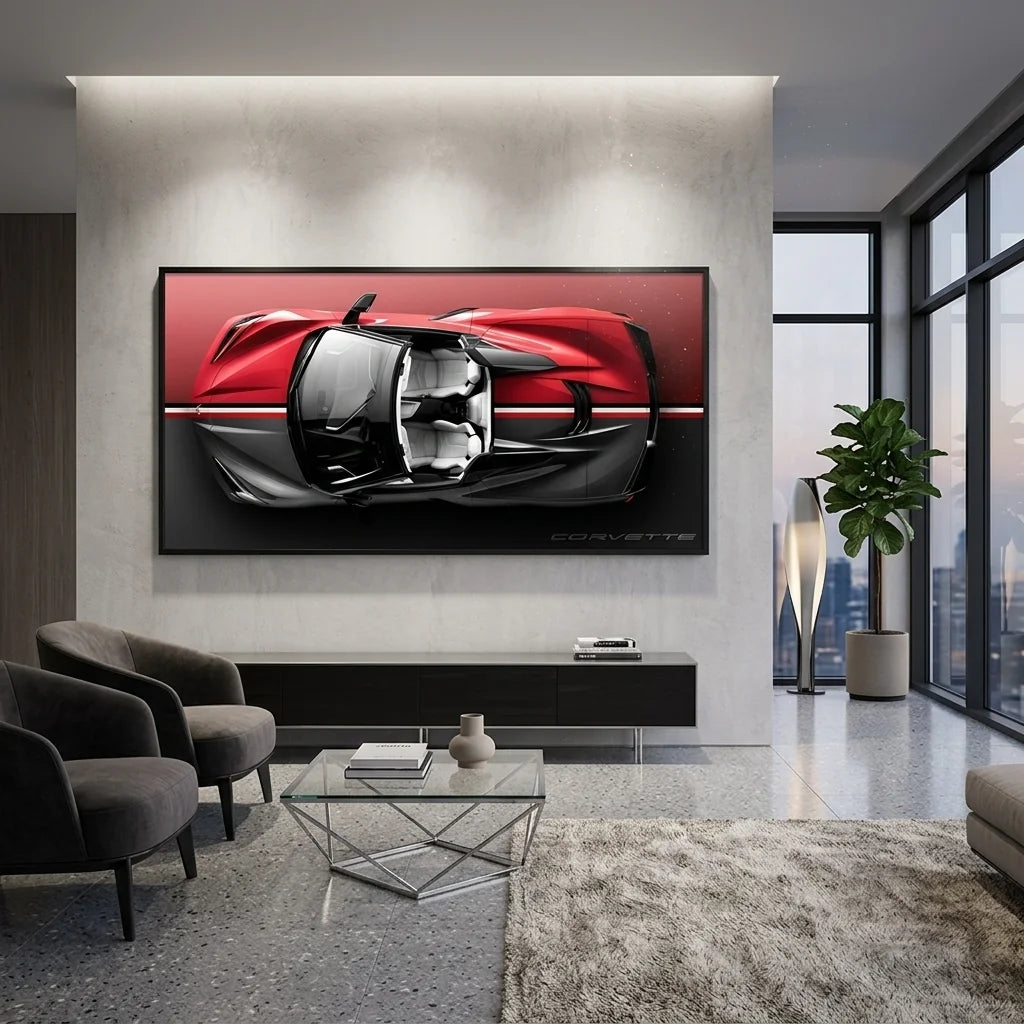 Leinwandbild, Porsche 911, grün, auf grauem Hintergrund