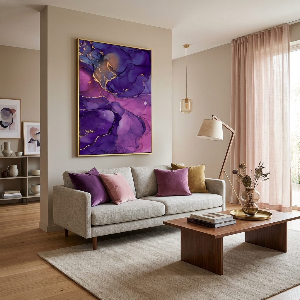 Violett-rosa Abstraktion Leinwand Wand Kunstdruck