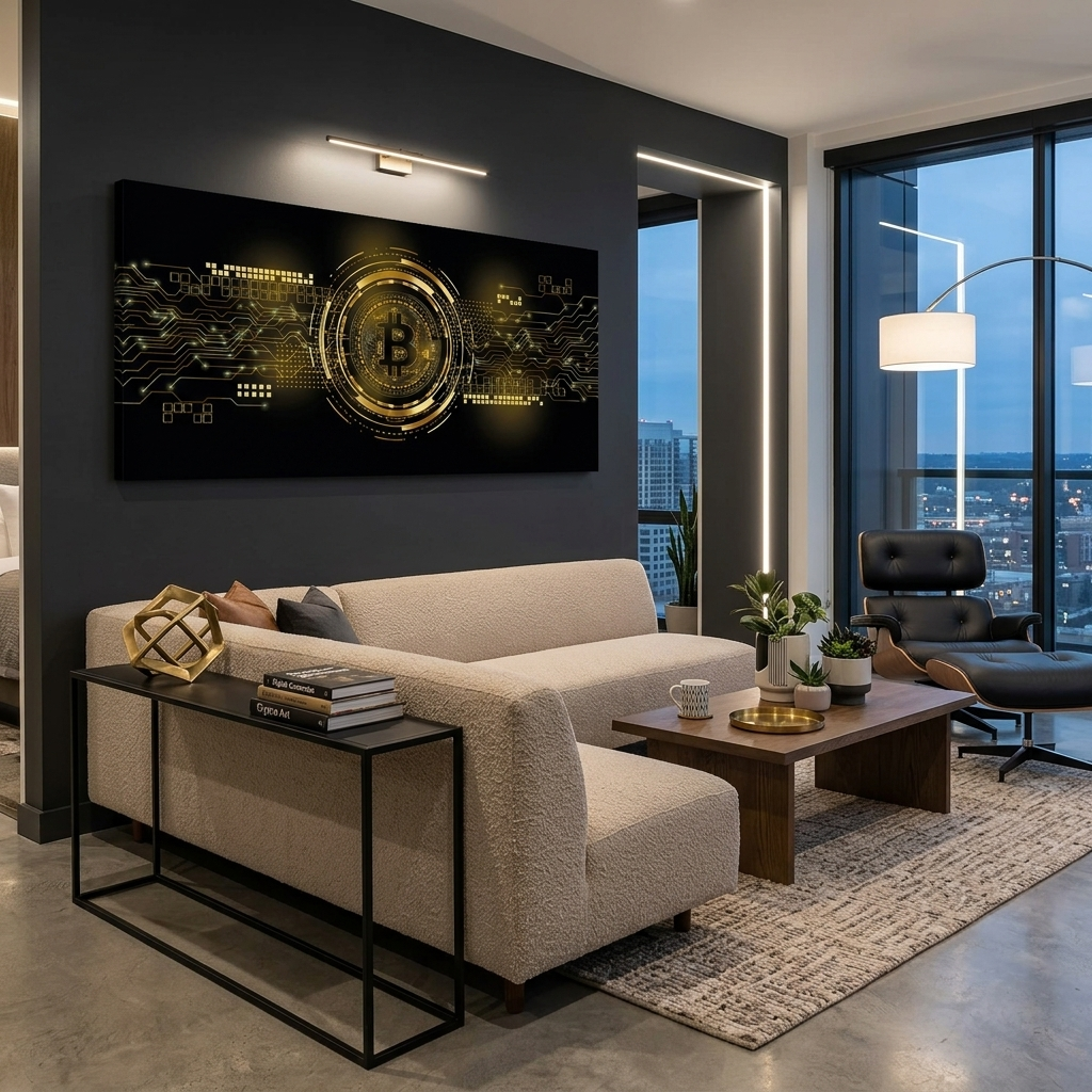 Inspirierender Kunstdruck auf Leinwand „Bitcoin“