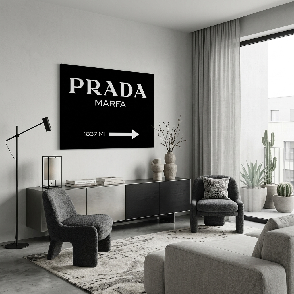 Luxus-Kunstdruck „Interior“ auf schwarzer Leinwand