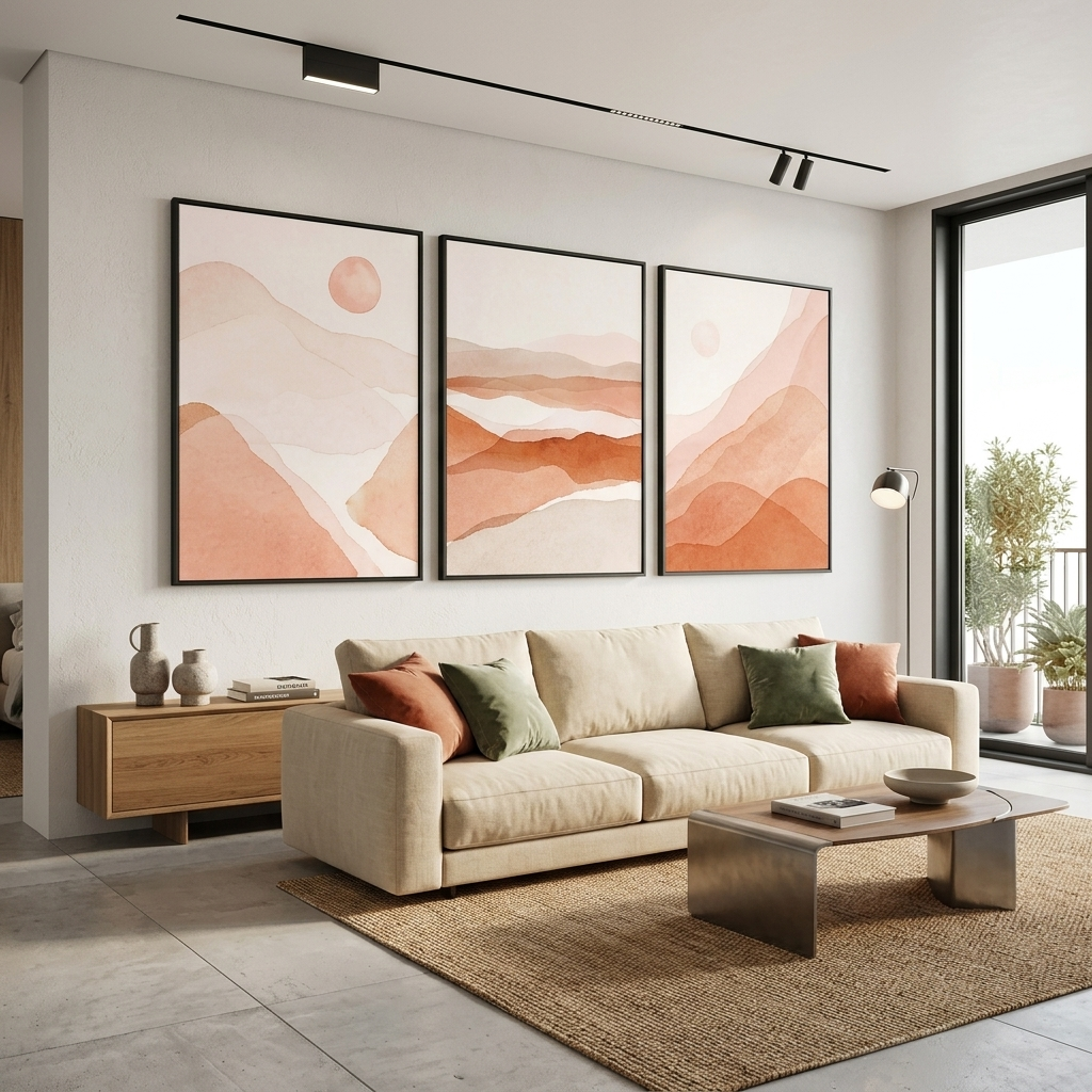 Modularer Kunstdruck auf Leinwand, mehrere Teile, Beigetöne