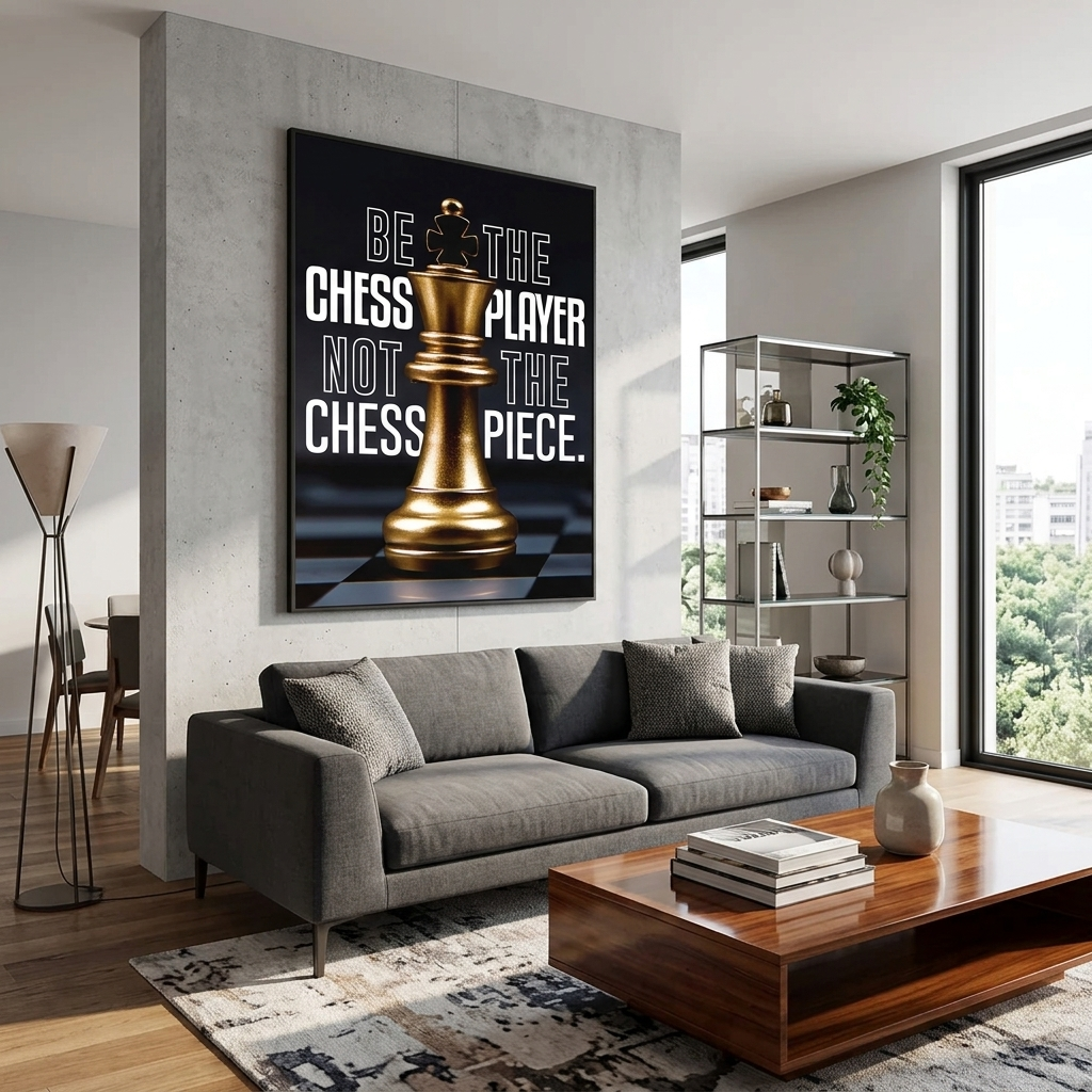 Zur Motivation Schachkönig Gold Motivierender Leinwand-Kunstdruck