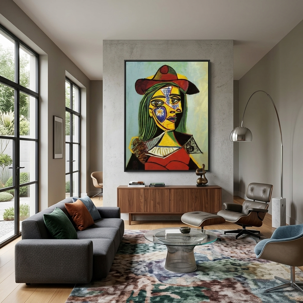 Reproduktion von Femme au chapeau et col en fourrure, Reproduktion auf Leinwand, Kunstdruck