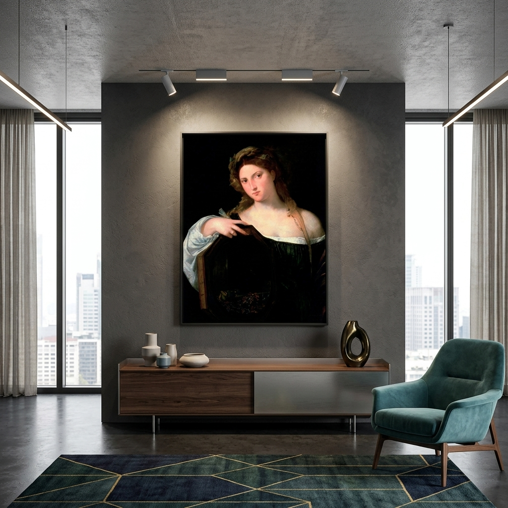 Reproduktion „Die Eitelkeit des Weltlichen (Vanitas)“ von Tizian, Reproduktion auf Leinwand, Kunstdruck