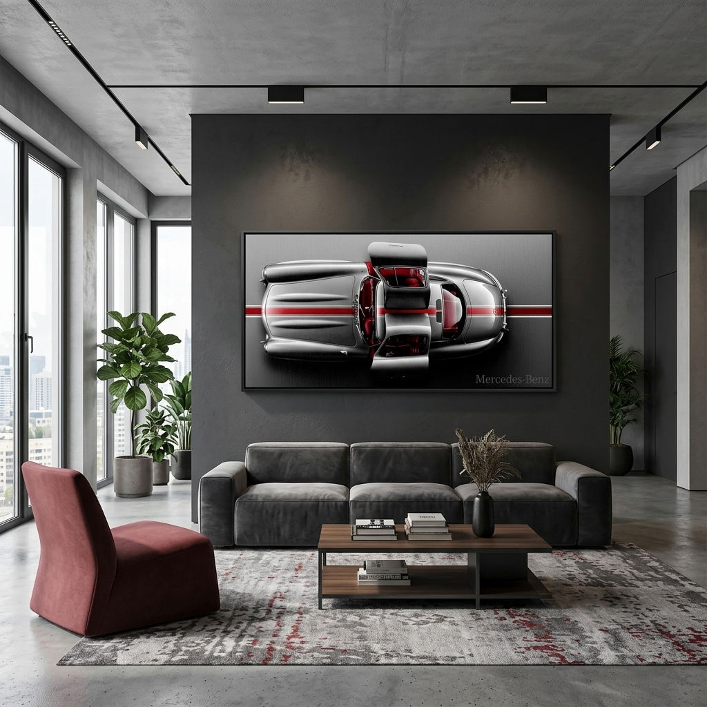 Leinwandbild, Porsche 911, grün, auf grauem Hintergrund