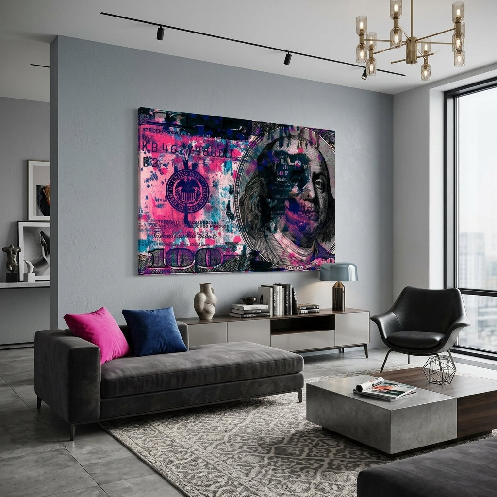 Leinwandbild „Dollar mit Farbe“, inspirierender Wanddruck