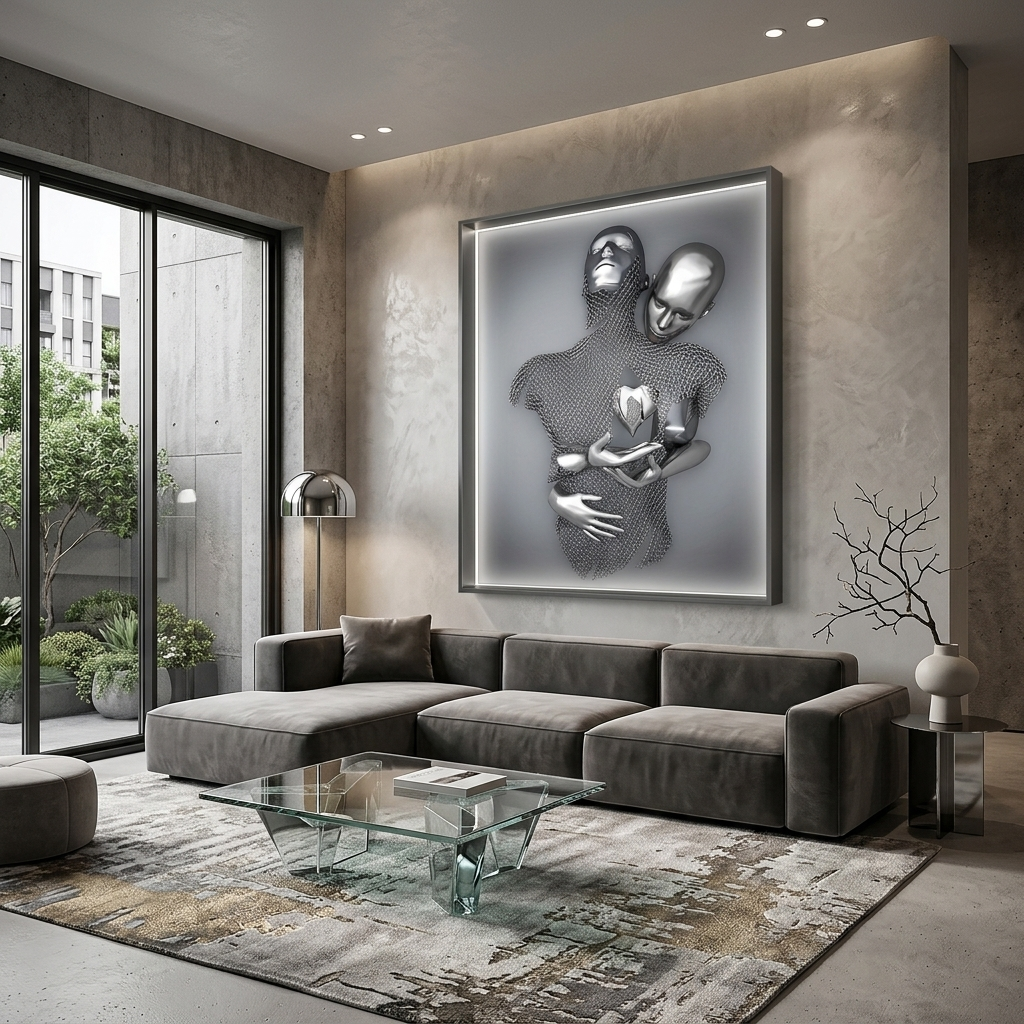 Leinwandbild mit Menschenfiguren in Silber