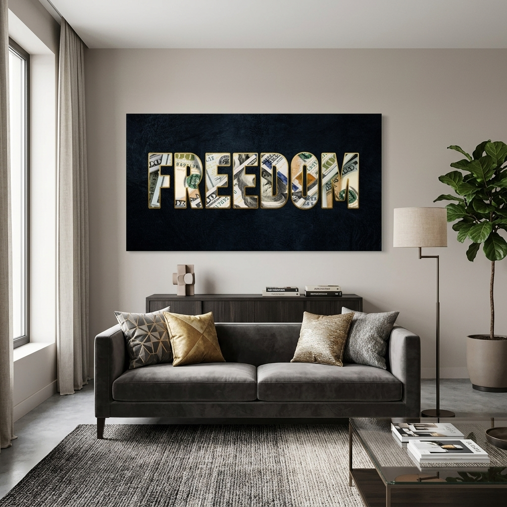 FREEDOM on a dark blue background Motivational Canvas Wall Art Print