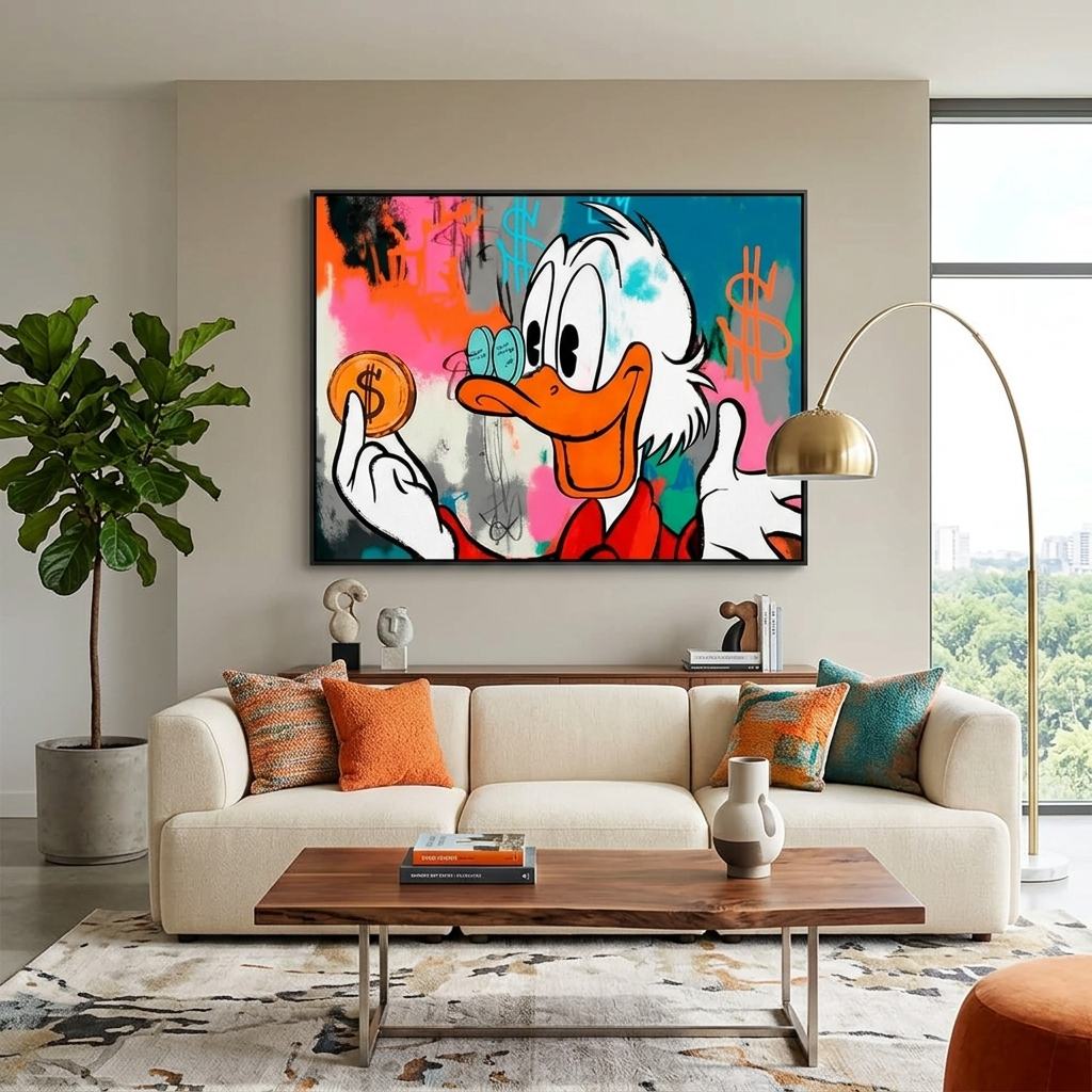 Inspirierender Kunstdruck auf Leinwand mit Scrooge-Münze