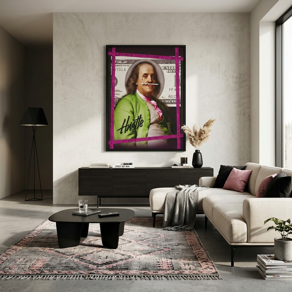 Franklin against the backdrop of $100 Inspirational Canvas Wall Art Print