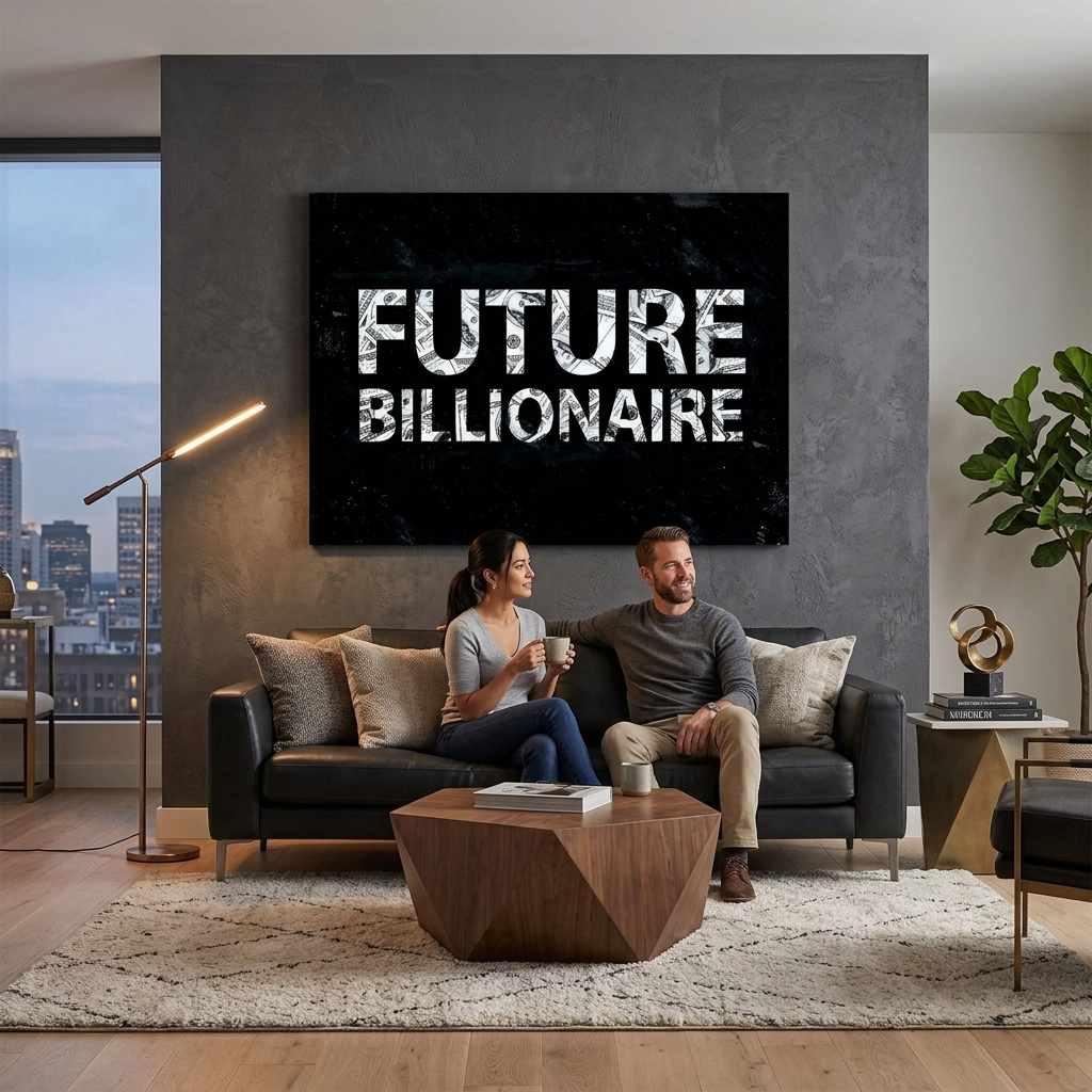 „„Zukünftiger Milliardär.““ Motivierender Kunstdruck auf Leinwand