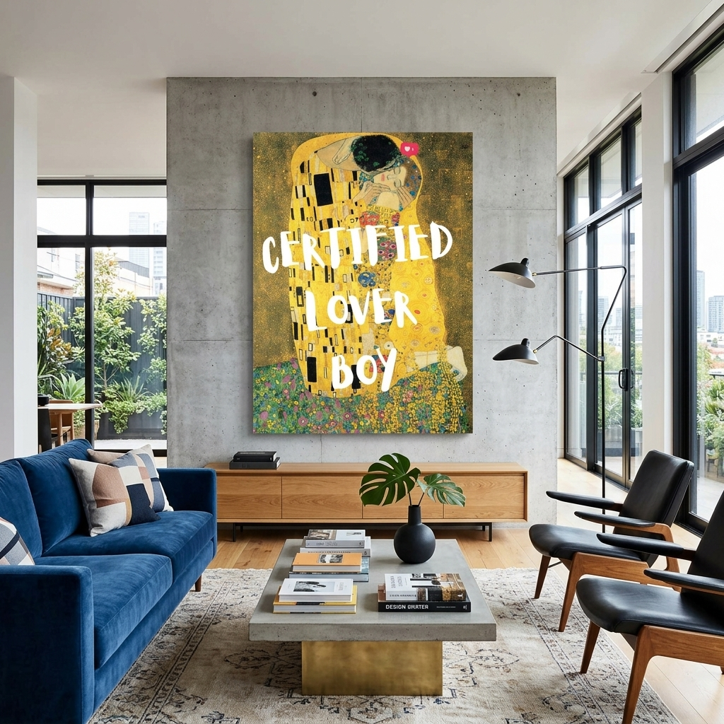 Kunstdruck auf Leinwand, Motiv: Der Kuss. Certified Lover Boy