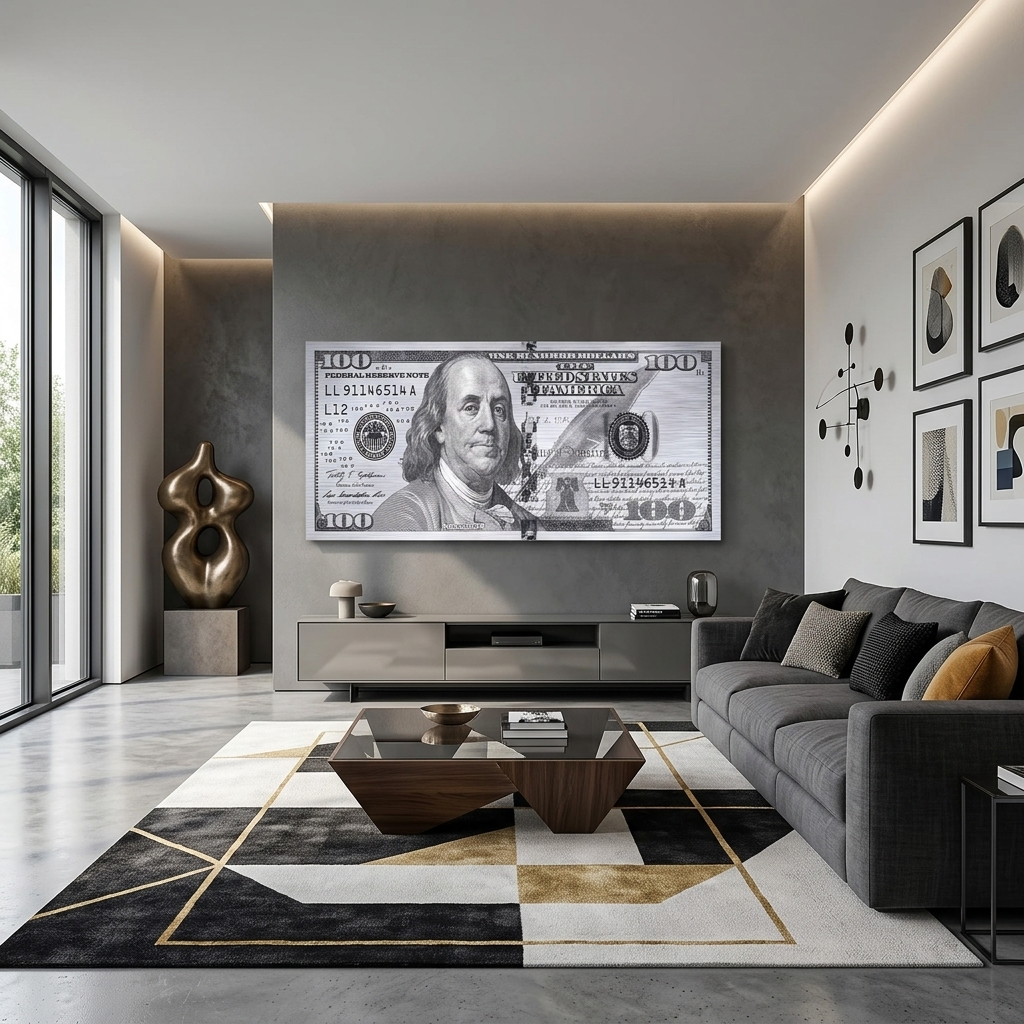100 Dollar graue Farbe inspirierende Leinwand Wand Kunstdruck
