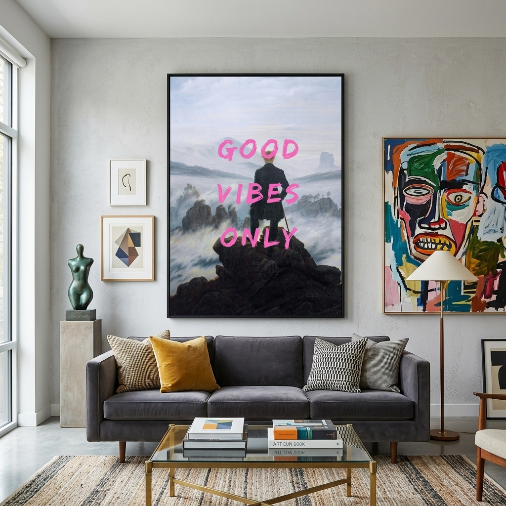 Leinwandbild Wanderer über dem Nebelmeer. Nur gute Stimmung