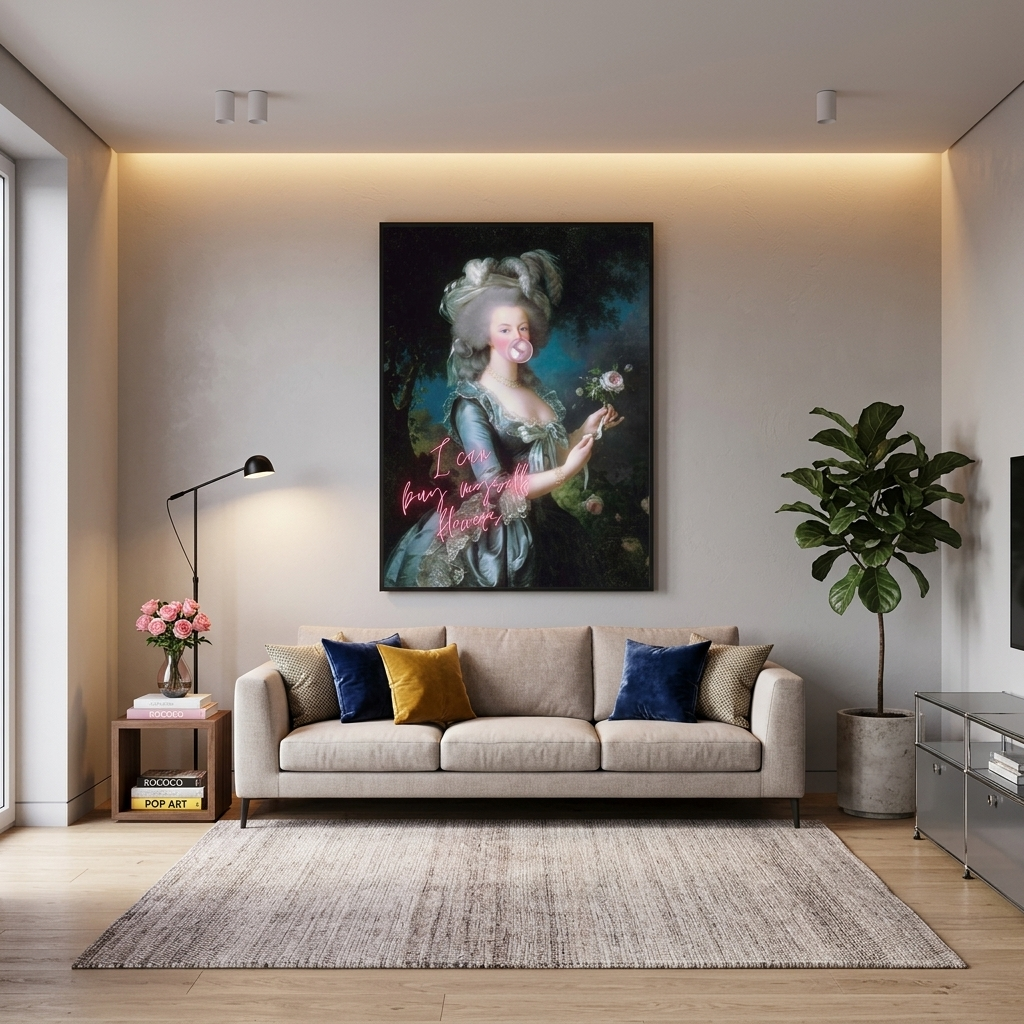 Kunstdruck auf Leinwand, Marie Antoinette. Ich werde mir Blumen kaufen