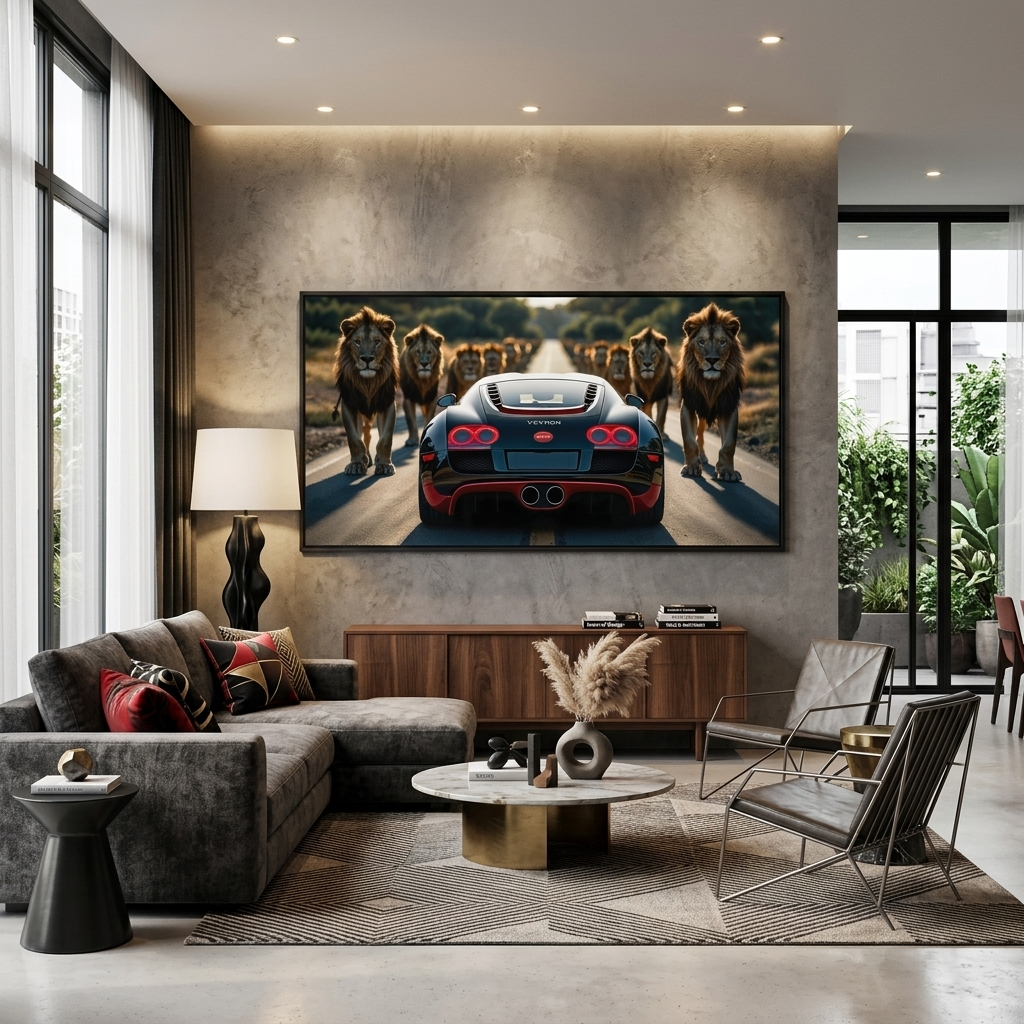 Leinwandbild, Porsche 911, grün, auf grauem Hintergrund