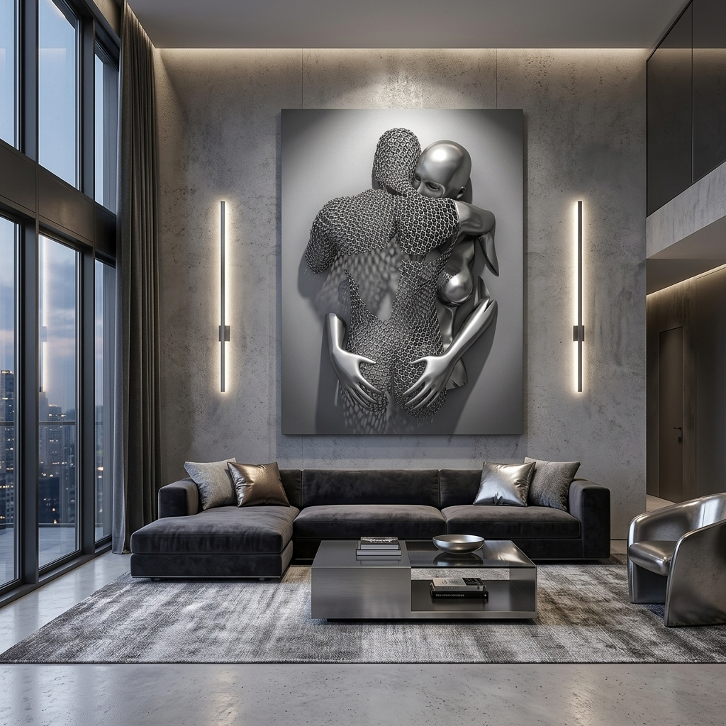 Leinwandbild mit Metallstatuen