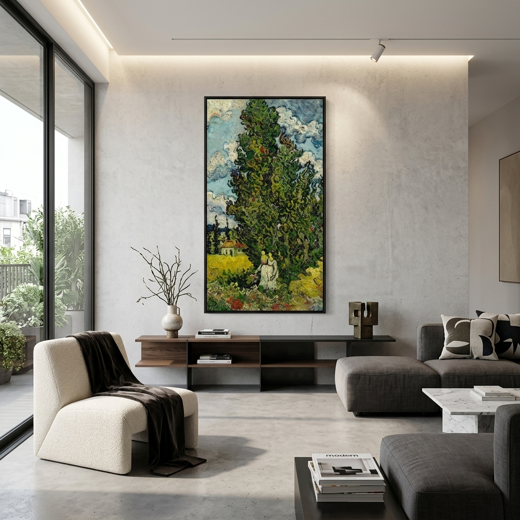 Reproduktion Zypressen und zwei Frauen Reproduktion Leinwand Wand Kunstdruck