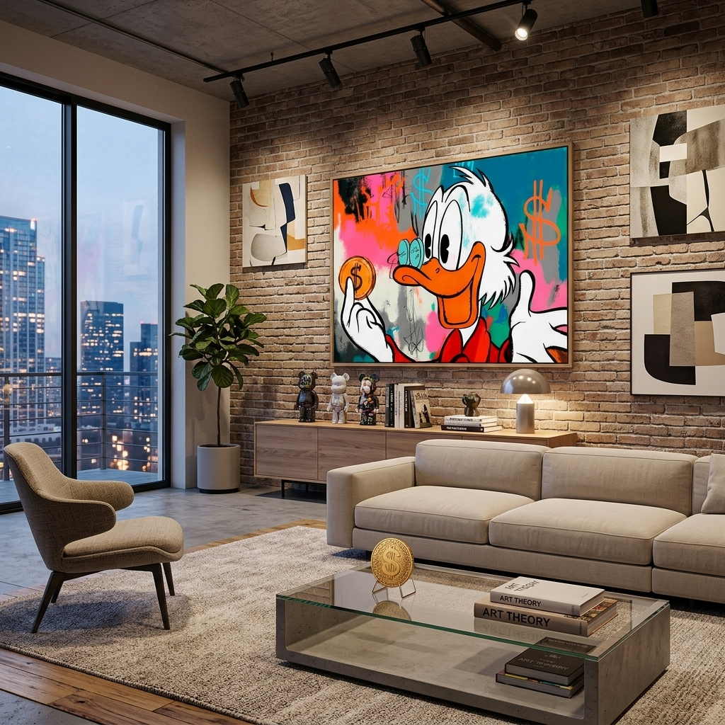 Inspirierender Kunstdruck auf Leinwand mit Scrooge-Münze