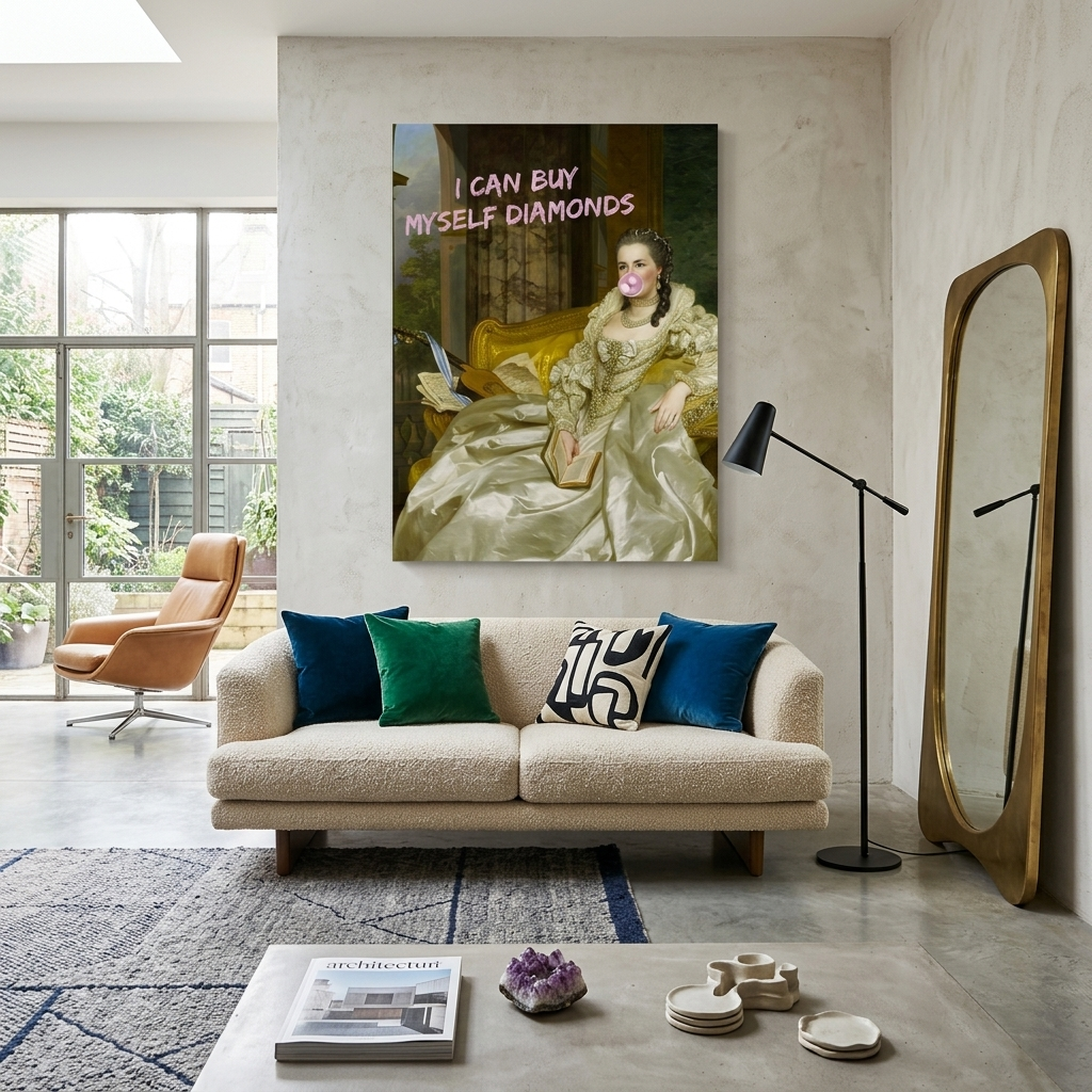 Kunstdruck auf Leinwand, Motiv: „Ich kann mir ein paar Diamanten kaufen“