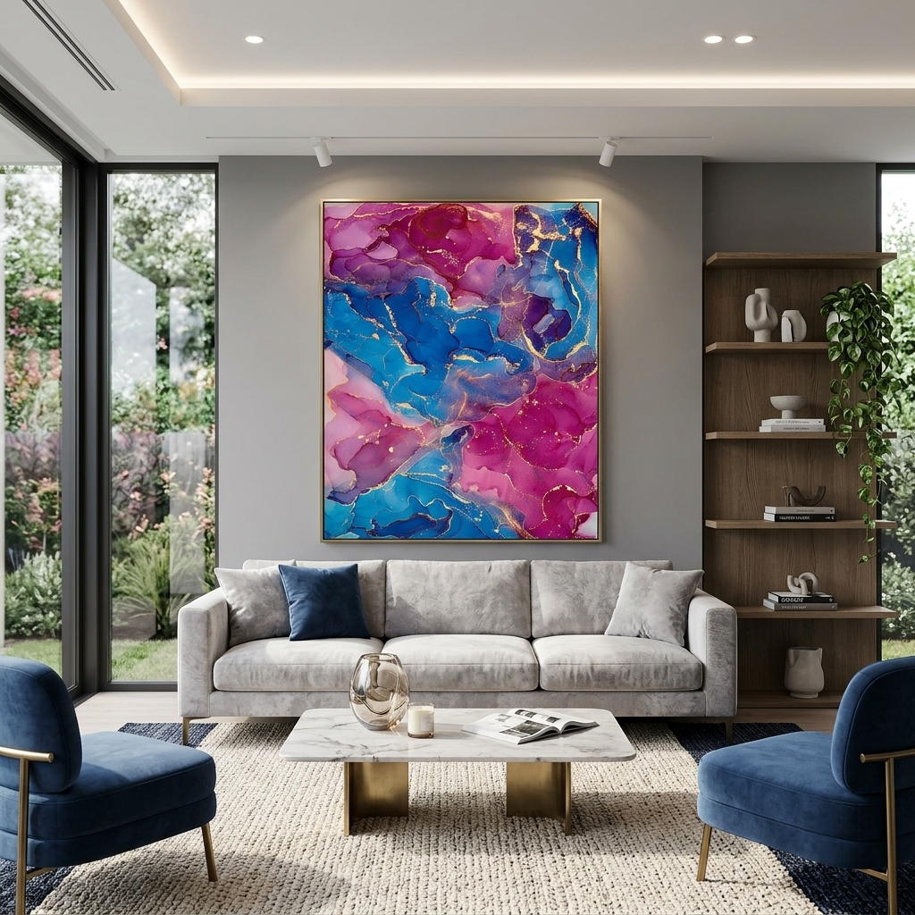 Rosa und blau Abstraktion Leinwand Wand Kunstdruck