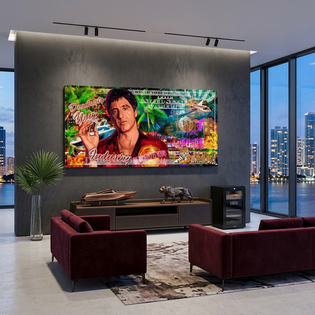 $100 Scarface Dominieren Sie Ihre Branche Inspirierender Kunstdruck auf Leinwand