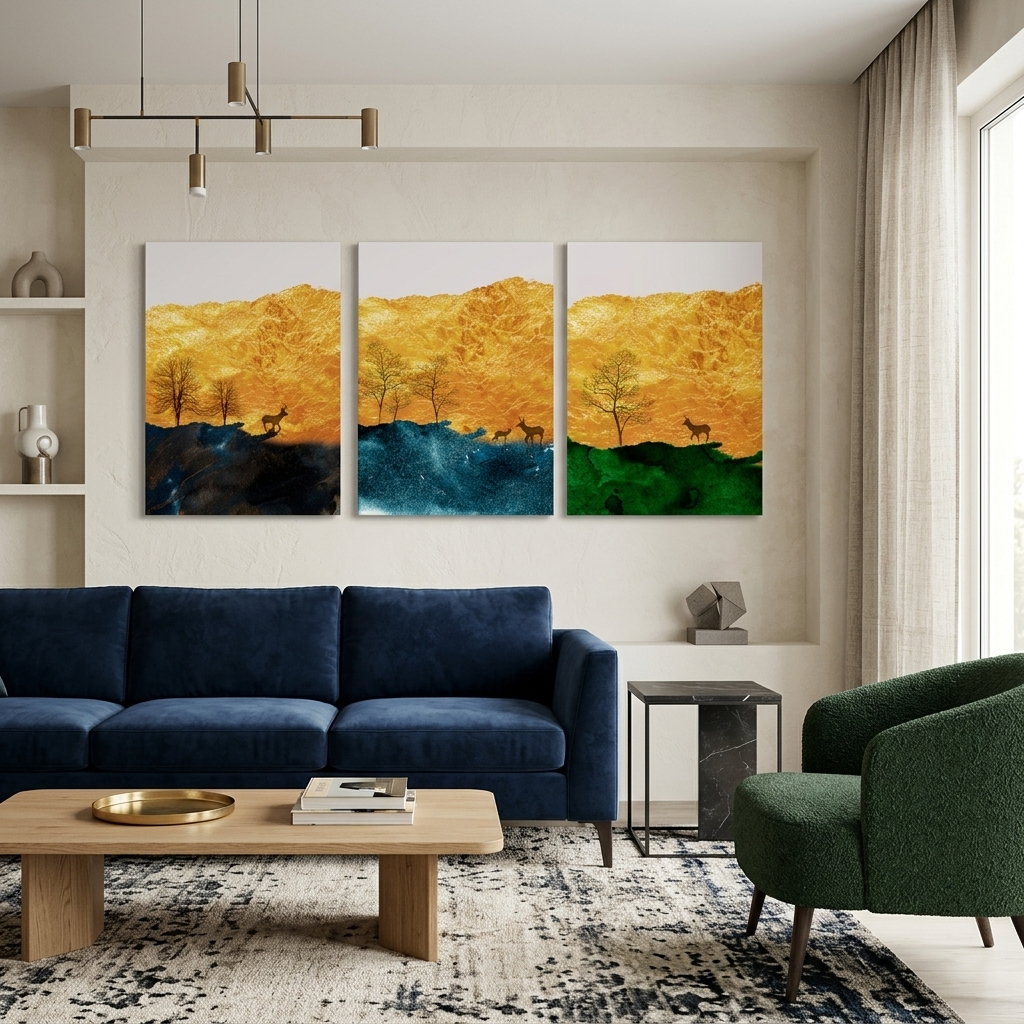 Modularer dreifarbiger abstrakter mehrteiliger Kunstdruck auf Leinwand