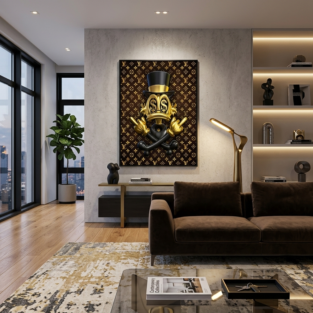 Scrooge ist golden im Hintergrund von Chanel Inspirational Canvas Wall Art Print