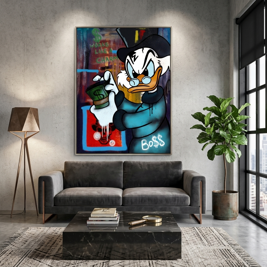Scrooge Boss Inspirierender Kunstdruck auf Leinwand