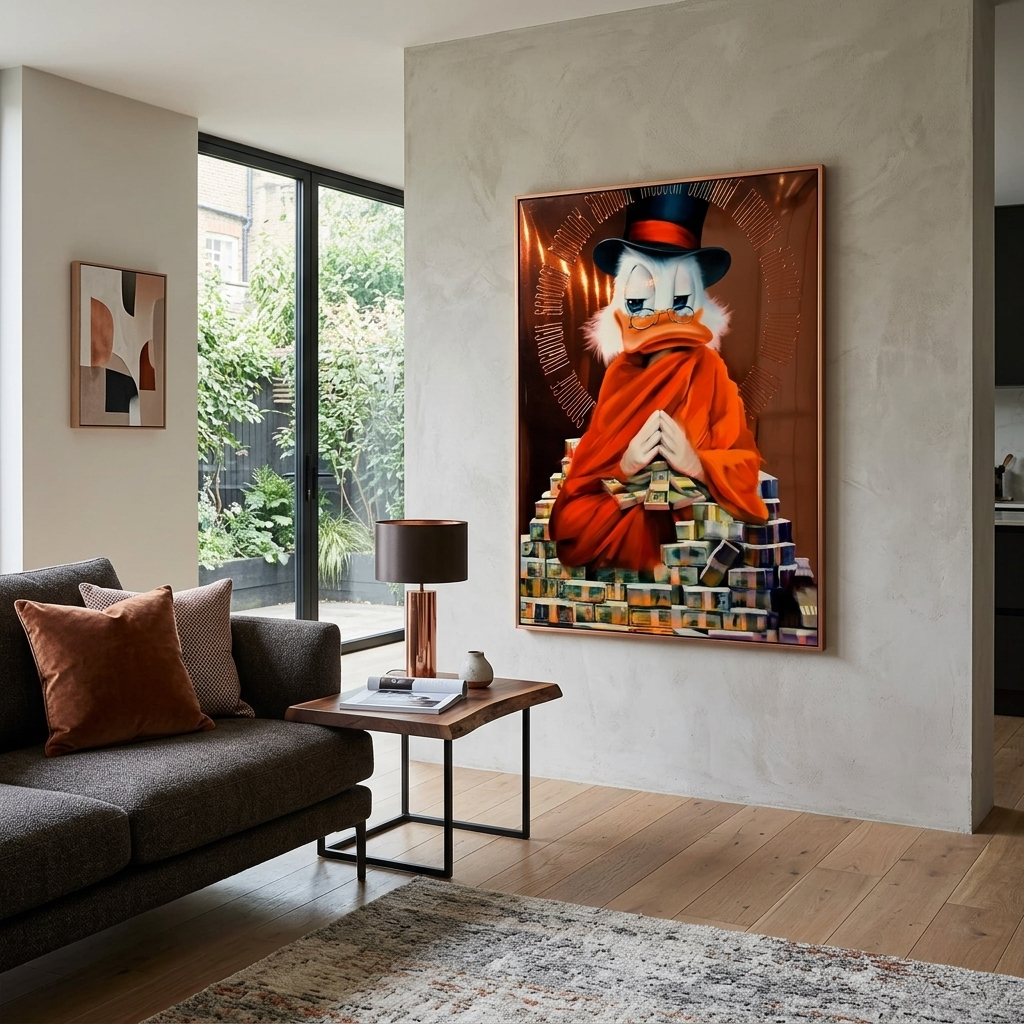 Scrooge Meditation Reichtum braun inspirierende Leinwand Wand Kunstdruck