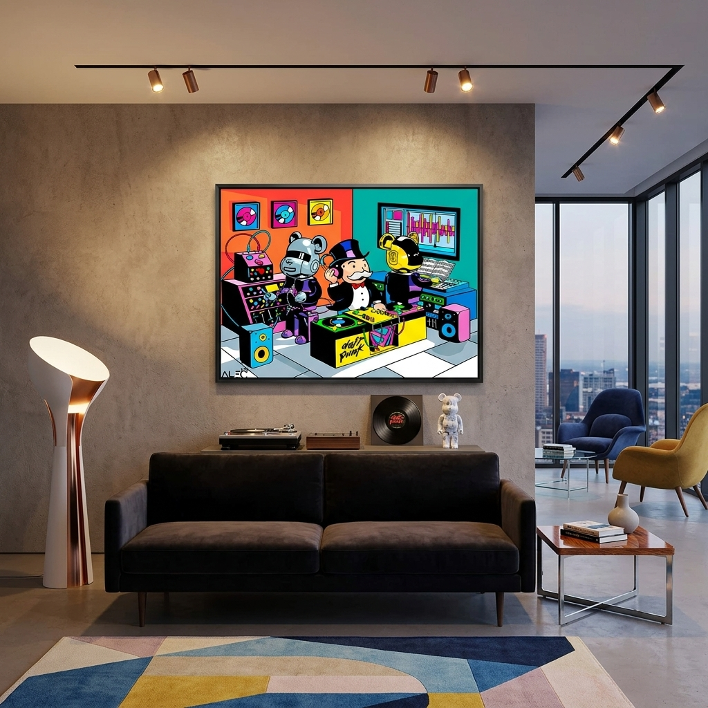 Kunstdruck auf Leinwand mit dem Titel „Alec Monopoly DJ“
