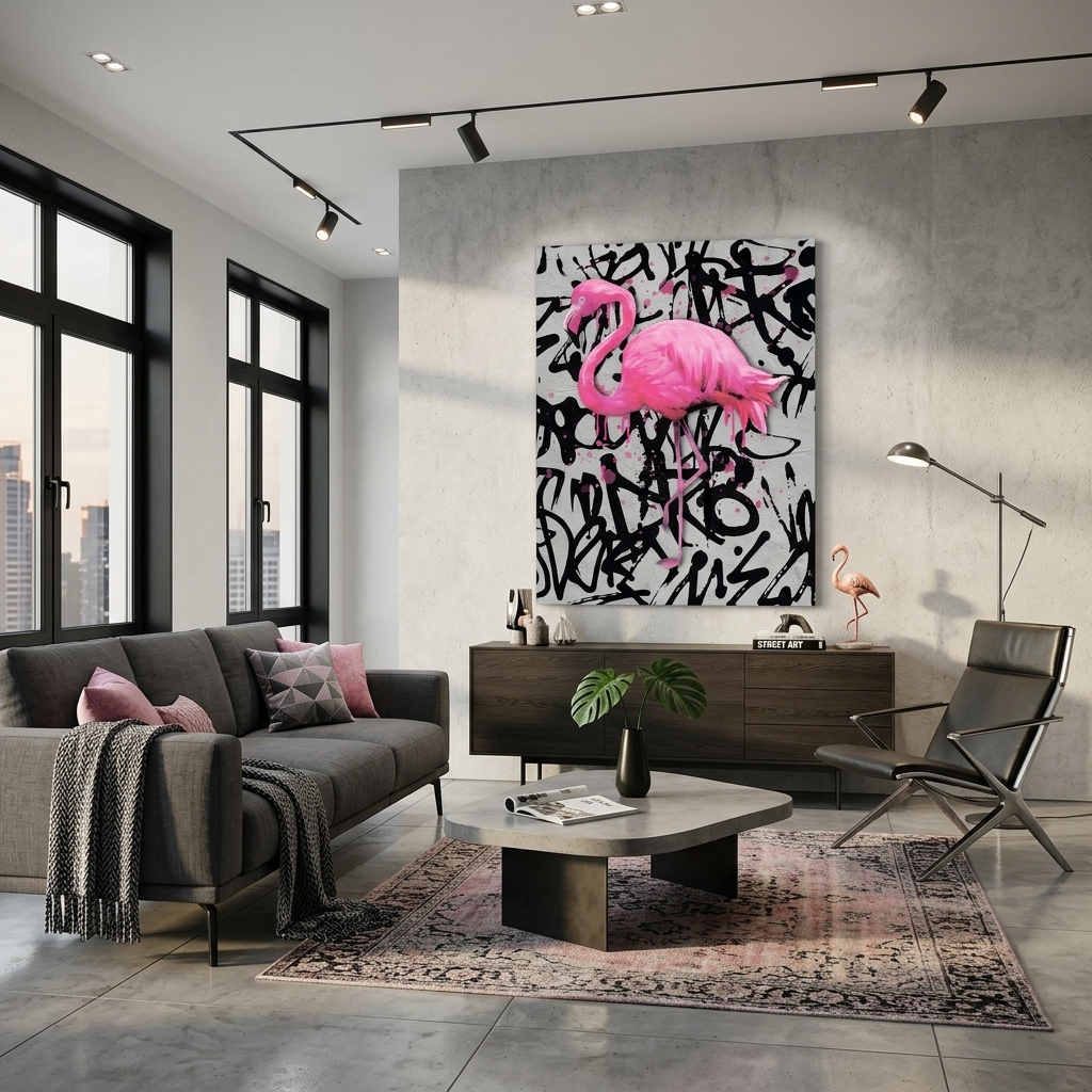 For home Pink flamingo Canvas Wall Art Print